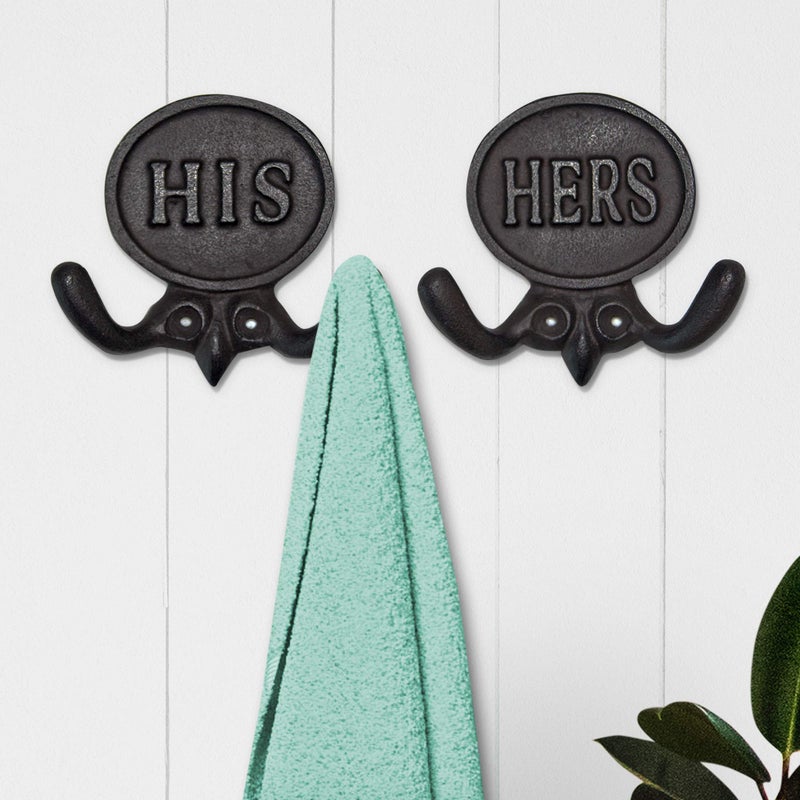 Wallcharmers Set of 2 His and Hers Towel Hooks for Bathrooms, Mr & Mrs. Farmhouse and Rustic Bathroom Hooks for Towels, Bronze - Image 2